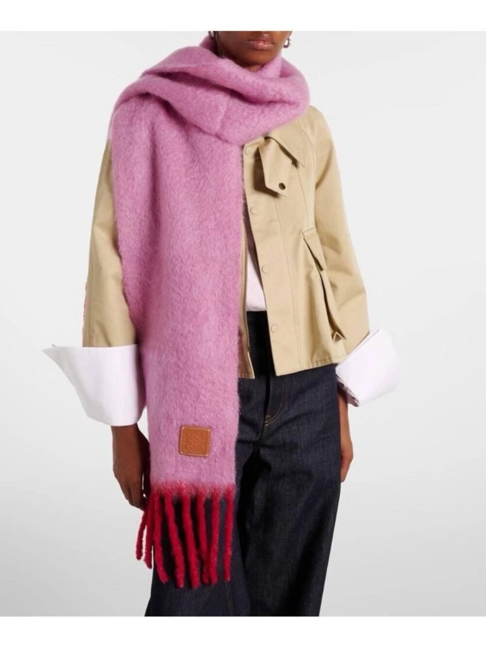Loewe Pink Mohair-blend Scarf | Fringed & Leather-trimmed - Picture 12 of 12
